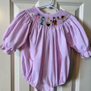 Stichy Fish Away in a Manger Smocked Bubble, Pink, 9M